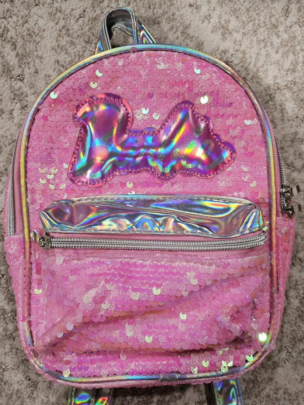 Barbie Pink Sequin Kids Mini Backpack with Holographic Front Pocket